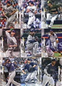 2020 topps series 1 san diego padres team set of 13 cards: manny being manny(#15), kirby yates(#25), ian kinsler(#34), andres munoz(#56), michel baez(#162), matt strahm(#164), fernando tatis jr.(#168), manny machado(#188), chris paddack(#244), hunter renf