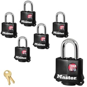 master lock (6) keyed alike padlocks w/thermoplastic coating - 311ka-6