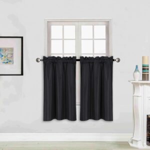 better home style 100% blackout 2 tiers window treatment curtain insulated drapes short panels for kitchen bathroom basement rv camper or any small window m3024 (black, 2 panels 28" w x 24" l each)