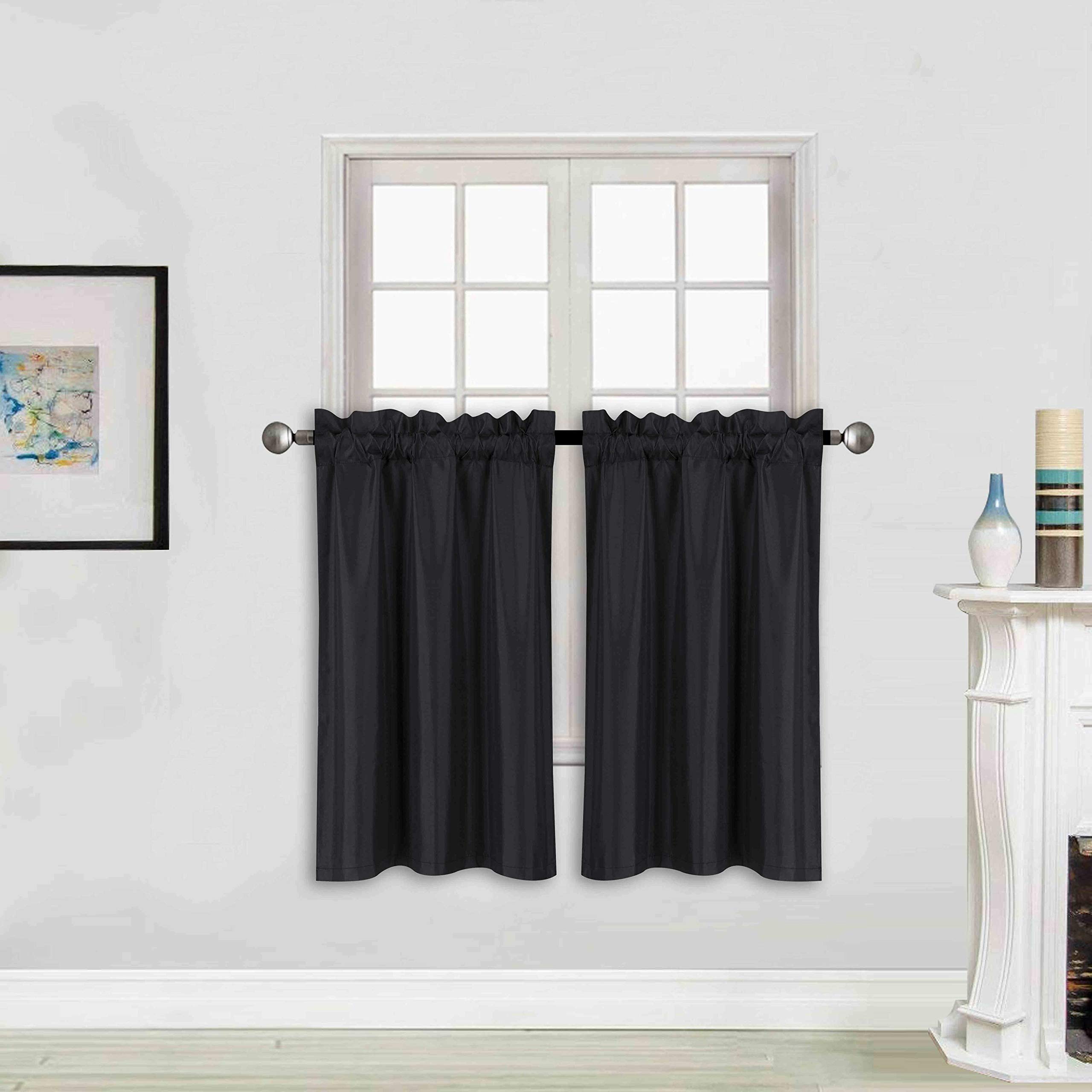 Better Home Style 100% Blackout 2 Tiers Window Treatment Curtain Insulated Drapes Short Panels for Kitchen Bathroom Basement RV Camper or Any Small Window M3024 (Black, 2 Panels 28" W X 24" L Each)