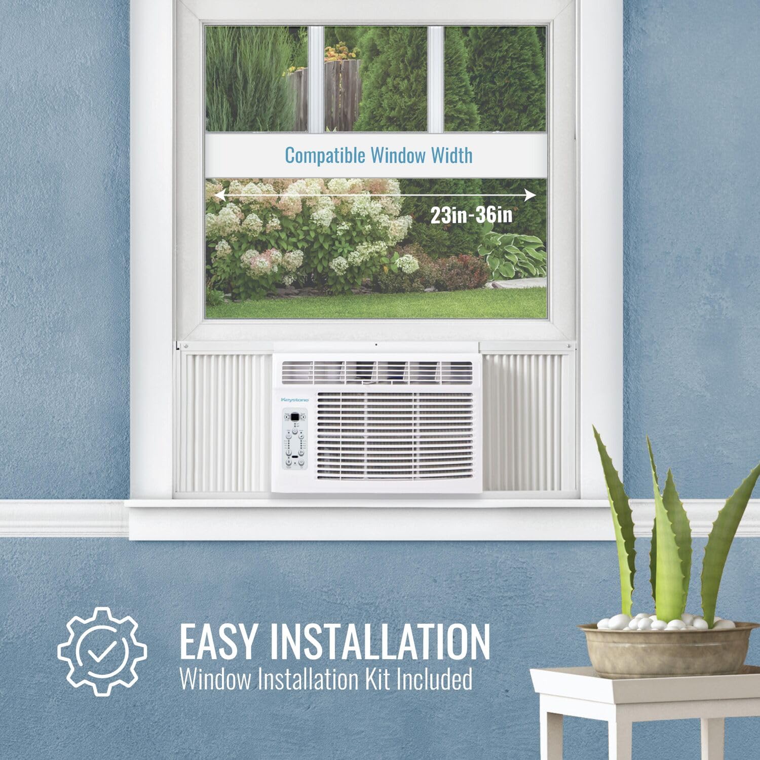 Keystone 5,000 BTU Window Air Conditioner and Dehumidifier, Window AC Units for Apartment, Living Room, Bathroom, and Small Rooms up to 150 Sq.Ft., Quiet Window Air Conditioners with Remote Control