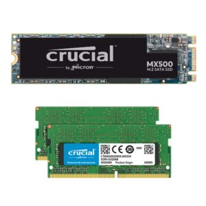 crucial mx500 1tb m.2 sata 6gb ssd ct1000mx500ssd4 bundle with 32gb (2 x 16gb) ddr4 pc4-21300 2666mhz memory kit ct2k16g48fd8266 compatible with laptops and notebooks