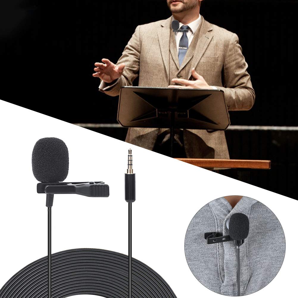 Lavalier Microphone, Professional Grade Omnidirectional Lapel Mic with Easy Clip on System for Recording Interview / Video Conference / Podcast / Voice Dictation / Phone