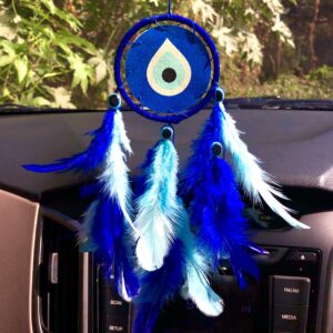 Rooh Dream Catcher ~ Evil Eye Canvas Car Hanging ~ Handmade Mandala Hangings for Positivity (Can be Used as Home Décor Accents, Wall Hangings, Garden, Car, Outdoor, Bedroom)