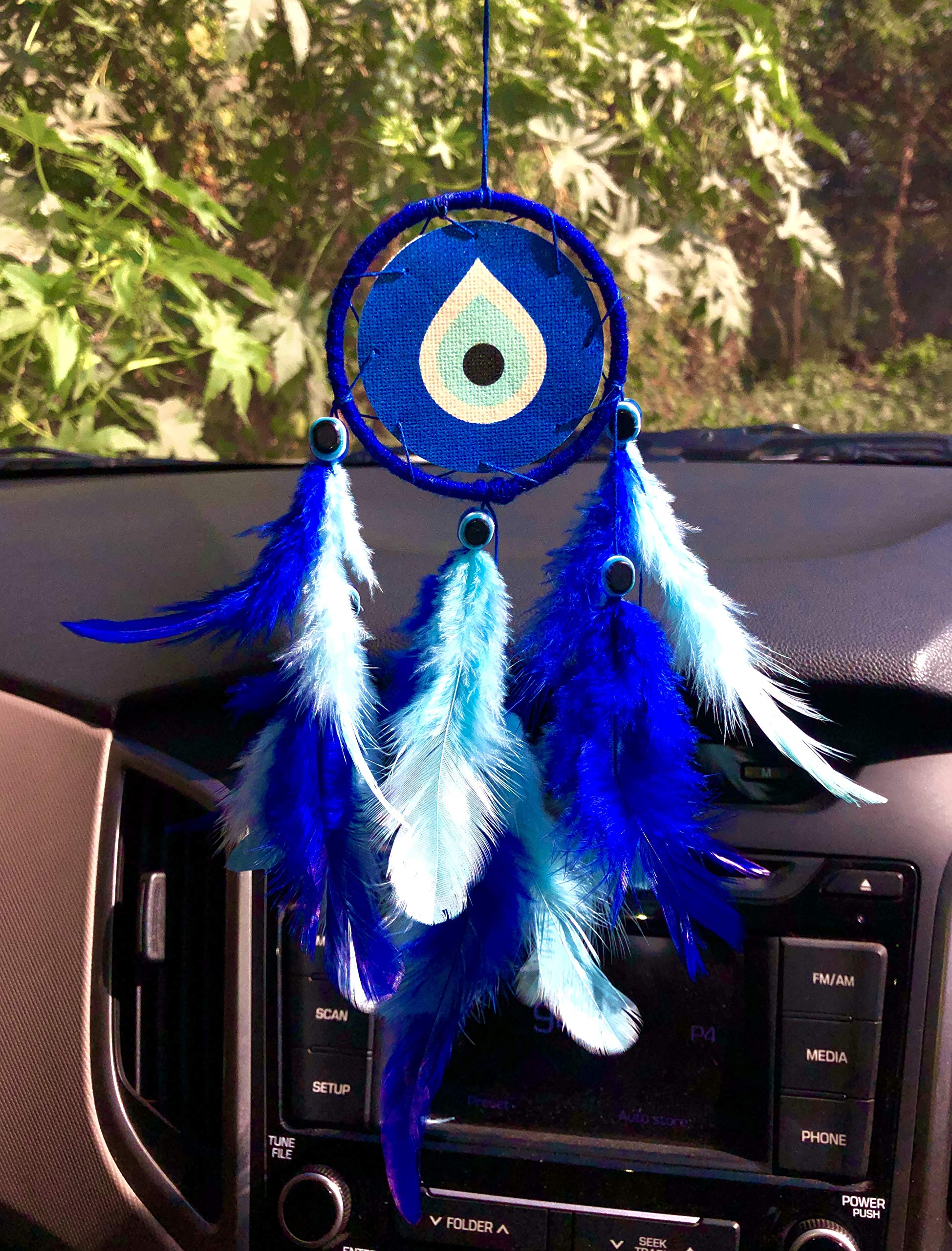 Rooh Dream Catcher ~ Evil Eye Canvas Car Hanging ~ Handmade Mandala Hangings for Positivity (Can be Used as Home Décor Accents, Wall Hangings, Garden, Car, Outdoor, Bedroom)