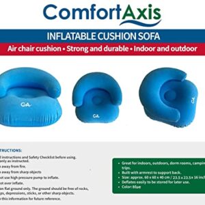 Comfort Axis Heavy Duty Inflatable Flocking Lounger Sofa, Wide Armrest Design for Kids Blue 23.5" by 23.5" by 16"