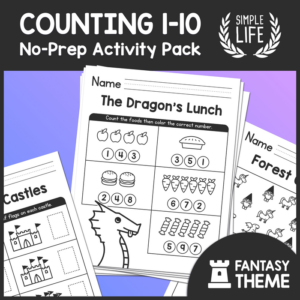practice counting worksheets – count numbers up to 10 – no prep activity pack – fantasy theme!