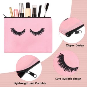 18 Pieces Eyelash Cosmetic Bags Canvas Lash Makeup Bag Travel Make up Pouches Toiletry Bag with Zipper for Women and girls (M, Pink)