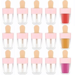 ronrons lip gloss tubes, 15 pieces pink ice-cream shaped empty lip gloss containers cute mini lipgloss tubes with wand for diy cosmetic sample bottles, 8ml