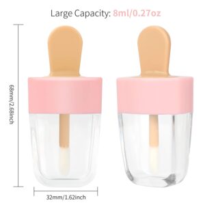 RONRONS Lip Gloss Tubes, 15 Pieces Pink Ice-cream Shaped Empty Lip Gloss Containers Cute Mini Lipgloss Tubes with Wand for DIY Cosmetic Sample Bottles, 8ml