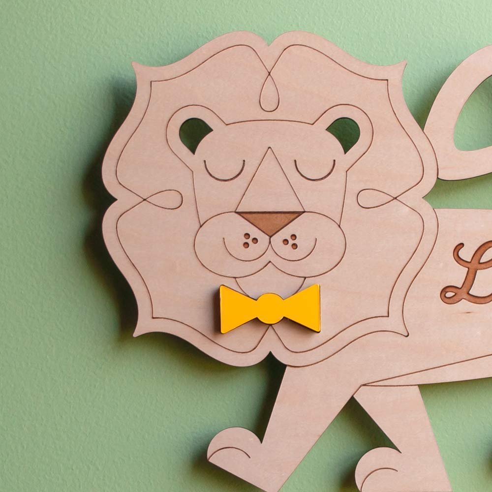 Lion Nursery Room Sign Personalized Name Wooden Animal Wall Hanging Handmade Baby Gift