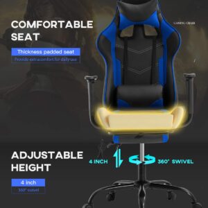 Gaming Chair Office Chair Desk Chair Massage PU Leather Recliner Racing Chair with Headrest Armrest Footrest Rolling Swivel Task PC Ergonomic Computer Chair for Back Support, Blue