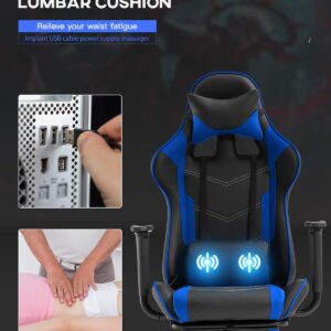 Gaming Chair Office Chair Desk Chair Massage PU Leather Recliner Racing Chair with Headrest Armrest Footrest Rolling Swivel Task PC Ergonomic Computer Chair for Back Support, Blue