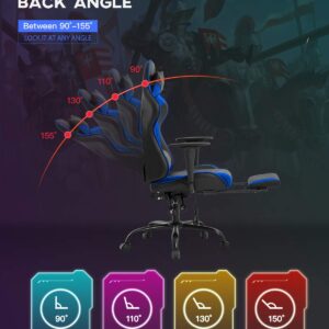 Gaming Chair Office Chair Desk Chair Massage PU Leather Recliner Racing Chair with Headrest Armrest Footrest Rolling Swivel Task PC Ergonomic Computer Chair for Back Support, Blue