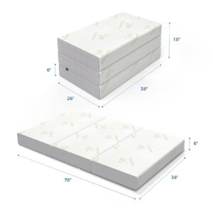 Inofia Folding Mattress, Memory Foam Tri-fold Mattress with Ultra Soft Bamboo Cover, Non-Slip Bottom & Breathable Mesh Sides - Twin 4-Inch, Mattress Topper