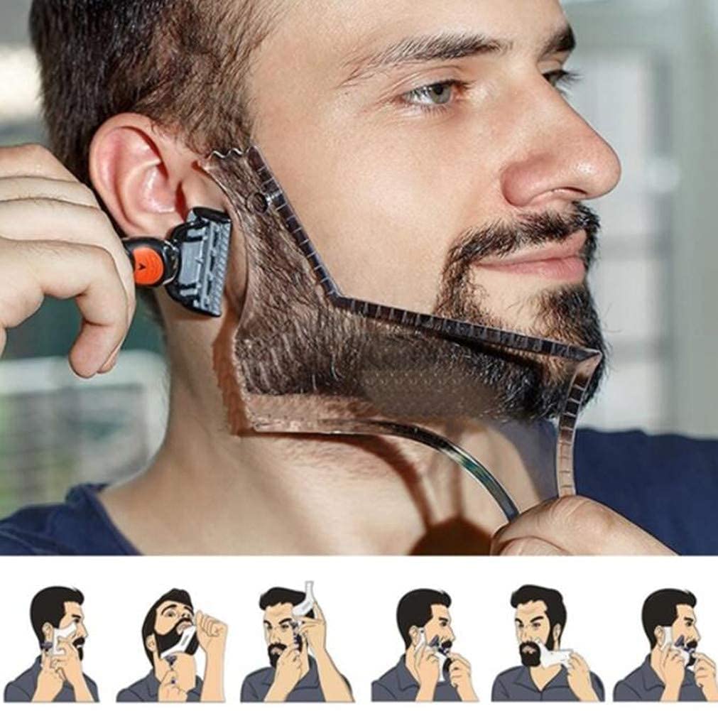 Men's Beard Shaping Tool With Inbuilt Comb Transparent Template Styling Comb Templates for Goatee Mustache Sideburns, Jaw Cheek/Neck Line, Symmetric/Curve/Step Cut (Clear)