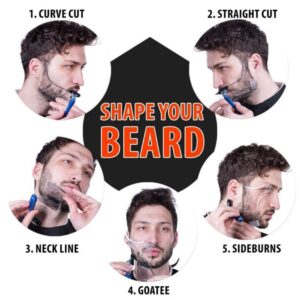 Men's Beard Shaping Tool With Inbuilt Comb Transparent Template Styling Comb Templates for Goatee Mustache Sideburns, Jaw Cheek/Neck Line, Symmetric/Curve/Step Cut (Clear)