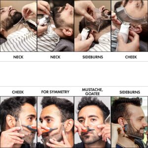 Men's Beard Shaping Tool With Inbuilt Comb Transparent Template Styling Comb Templates for Goatee Mustache Sideburns, Jaw Cheek/Neck Line, Symmetric/Curve/Step Cut (Clear)