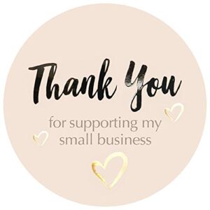 easykart 400 thank you for supporting my small business sticker labels | pastel peach color with gold foil hearts | 1.5" round in roll | highly recommended for small business owners