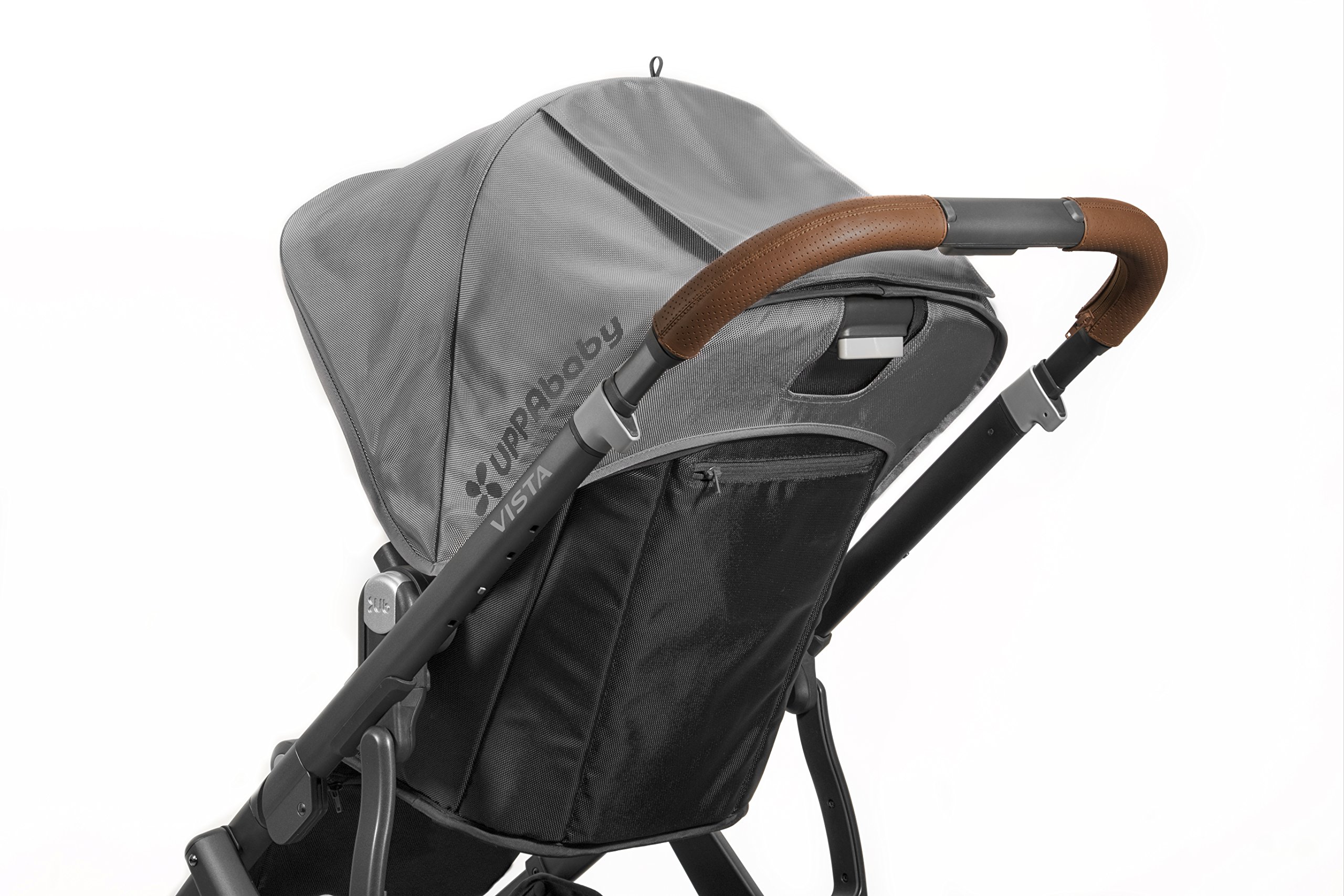 UPPAbaby Vista V2 Stroller - Jordan (Charcoal Melange/Silver/Black Leather) + Leather Handlebar Covers for Vista, V2 - Saddle + Leather Bumper bar Cover for Vista, V2, Cruz, V2 - Saddle