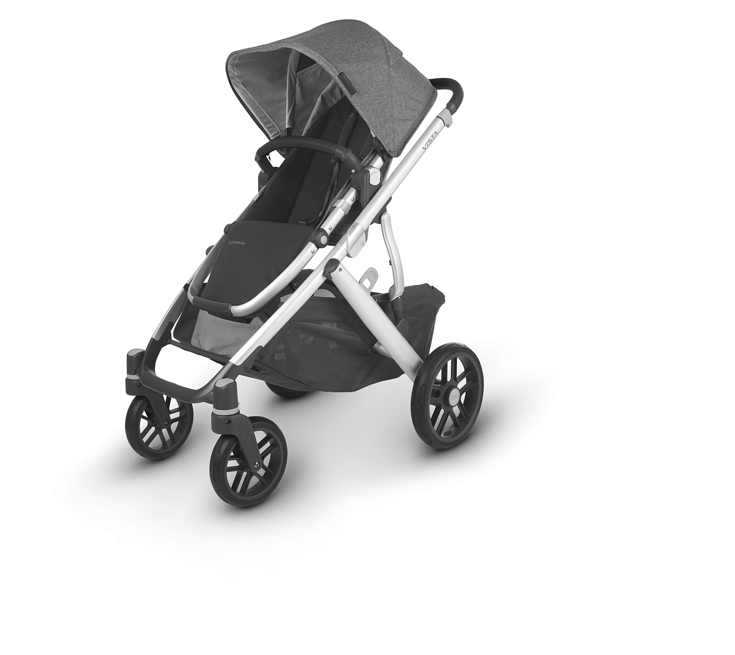 UPPAbaby Vista V2 Stroller - Jordan (Charcoal Melange/Silver/Black Leather) + Leather Handlebar Covers for Vista, V2 - Saddle + Leather Bumper bar Cover for Vista, V2, Cruz, V2 - Saddle