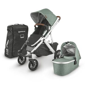 uppababy vista v2 stroller - emmett (green melange/silver/saddle leather) + travelbag for vista, v2, cruz, v2