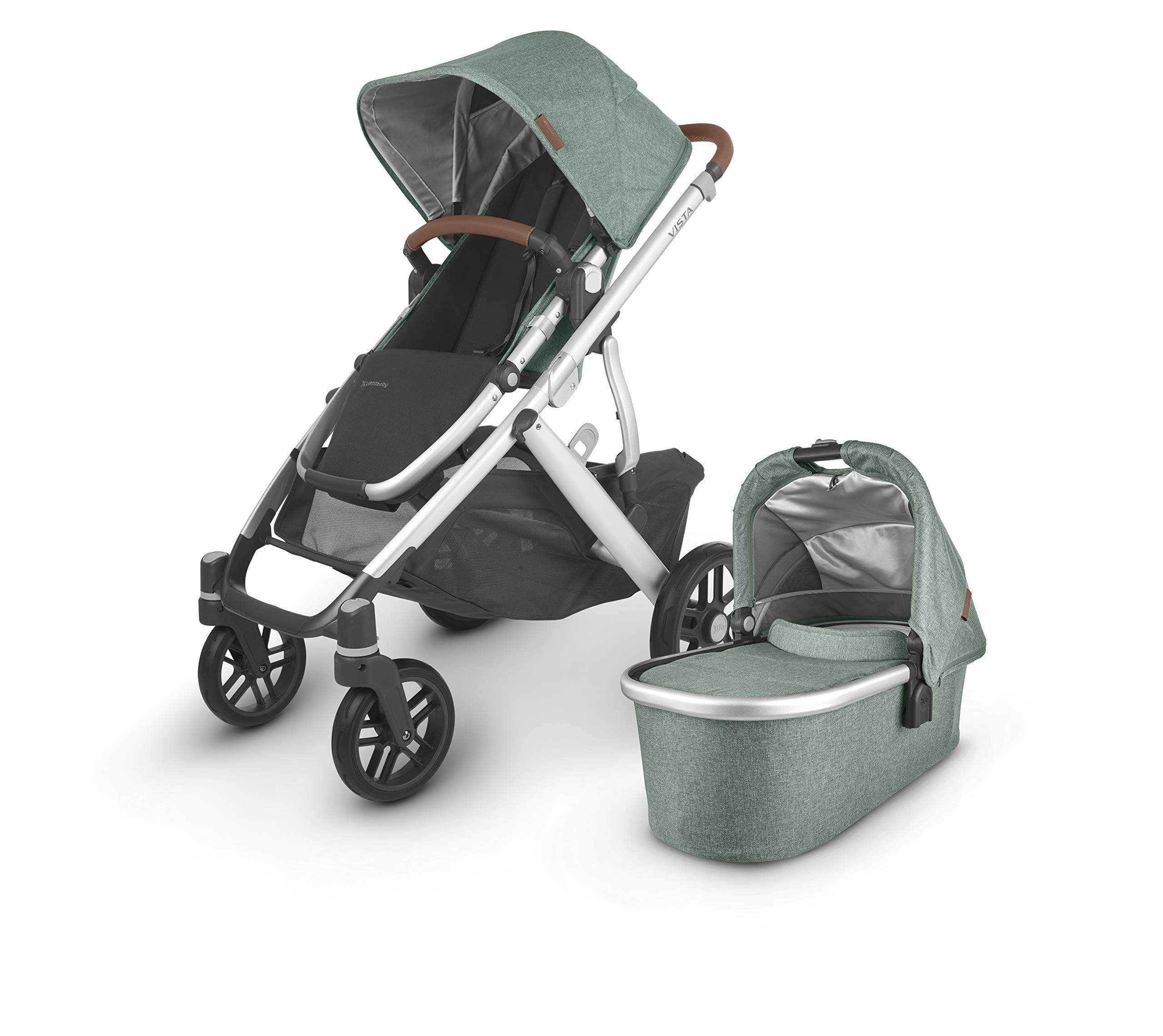 UPPAbaby Vista V2 Stroller - Emmett (Green Melange/Silver/Saddle Leather) + Travelbag for Vista, V2, Cruz, V2