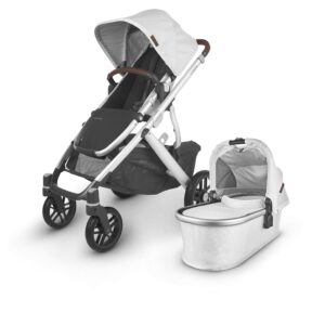 UPPAbaby Vista V2 Stroller - Bryce (White Marl/Silver/Chestnut Leather) + Mesa Infant Car Seat - Bryce (White Marl)