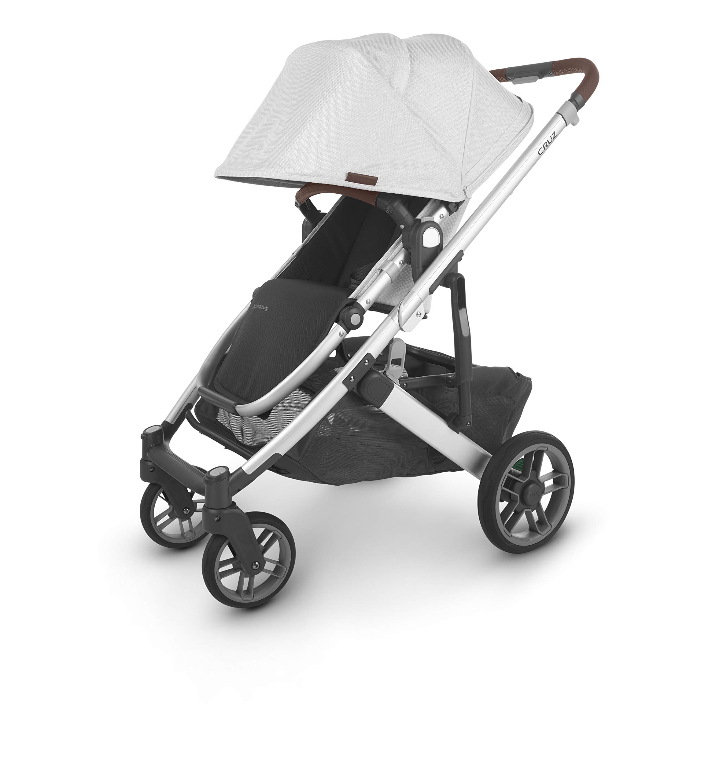 UPPAbaby Cruz V2 Stroller - Bryce (White Marl/Silver/Chestnut Leather) + Mesa Infant Car Seat - Bryce (White Marl)