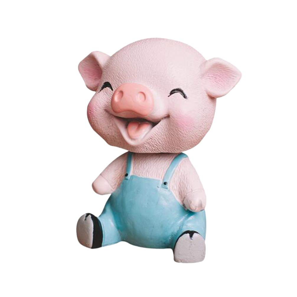 Piggy Bobble Shaking Head Toy Resin Pig Figurines Cake Ornament Car Dashboard Decoration Birthday Party Favors Gifts (Blue)