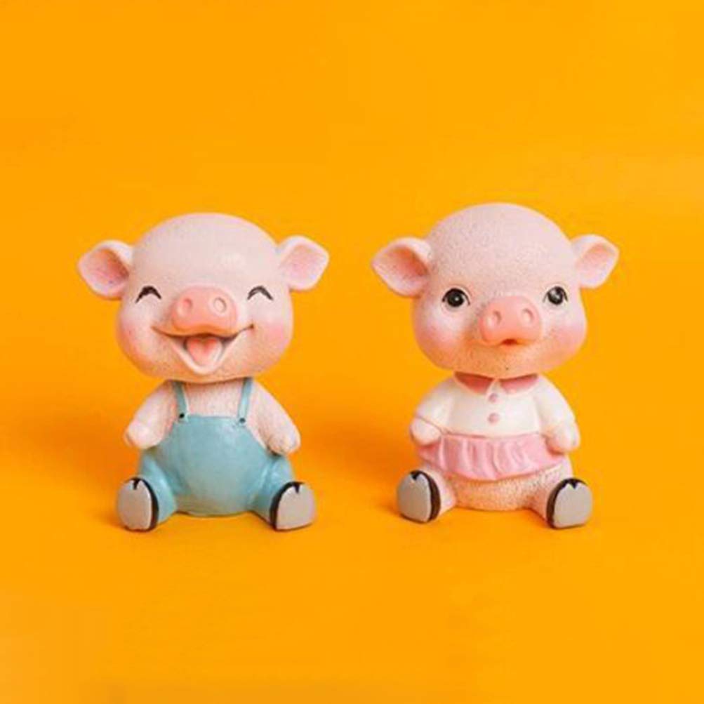 Piggy Bobble Shaking Head Toy Resin Pig Figurines Cake Ornament Car Dashboard Decoration Birthday Party Favors Gifts (Blue)