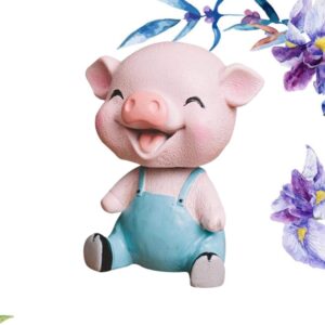 Piggy Bobble Shaking Head Toy Resin Pig Figurines Cake Ornament Car Dashboard Decoration Birthday Party Favors Gifts (Blue)