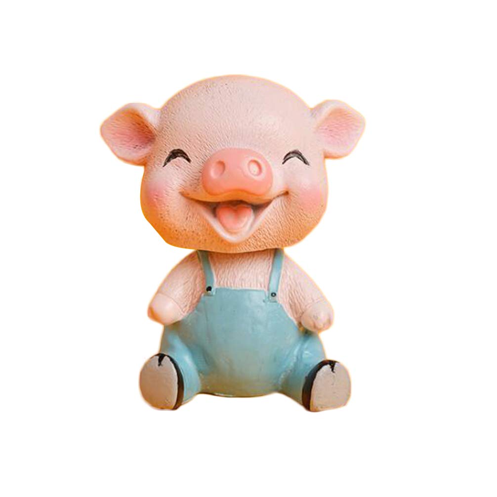 Piggy Bobble Shaking Head Toy Resin Pig Figurines Cake Ornament Car Dashboard Decoration Birthday Party Favors Gifts (Blue)