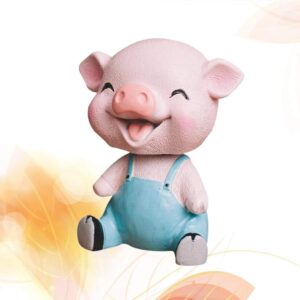 Piggy Bobble Shaking Head Toy Resin Pig Figurines Cake Ornament Car Dashboard Decoration Birthday Party Favors Gifts (Blue)