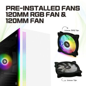 Zalman S5 ATX Mid-Tower Gaming PC Case, 2 x 120mm Fans Included (1x RGB), Thick 4mm Tempered Glass Side Panel, AIO Water Cooler Bracket, Front Panel RGB Strip (White)