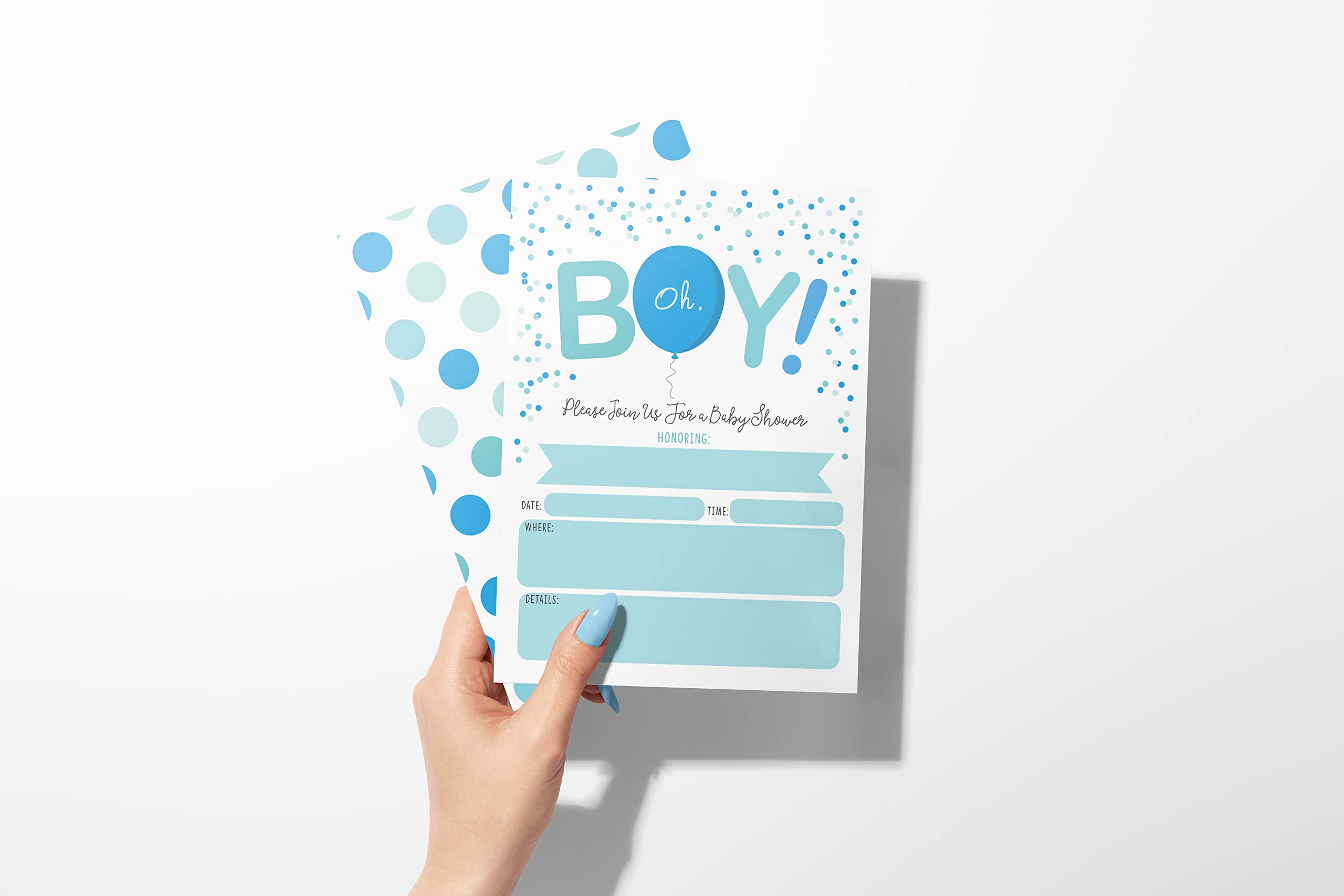 Boy Baby Shower Invitations with Book Request and Diaper Raffle Card, Blue Baby Sprinkle, 20 Fill in Invites