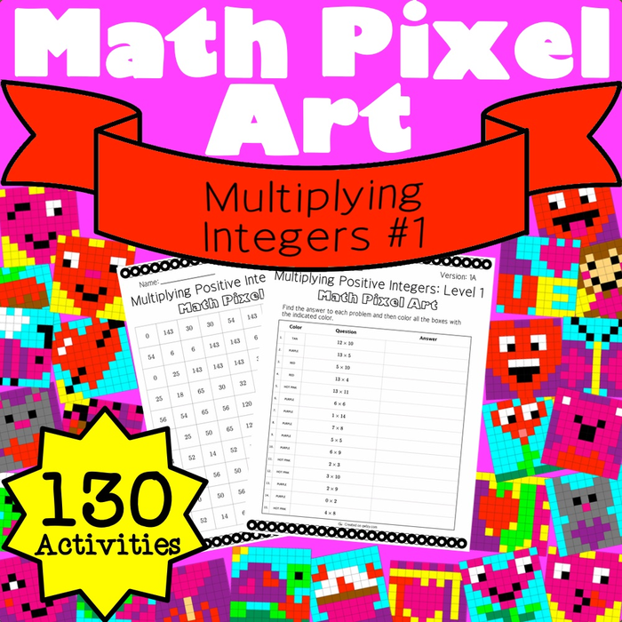 Valentine’s Day: Multiplying Integers #1 Pixel Art Mystery Pictures