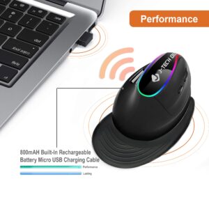 J-Tech Digital Ergonomic Mouse with Wireless Connection, Removable Palm Rest, Thumb Buttons, Rechargeable Battery, 800 DPI, Compatible with Windows and MAC OS