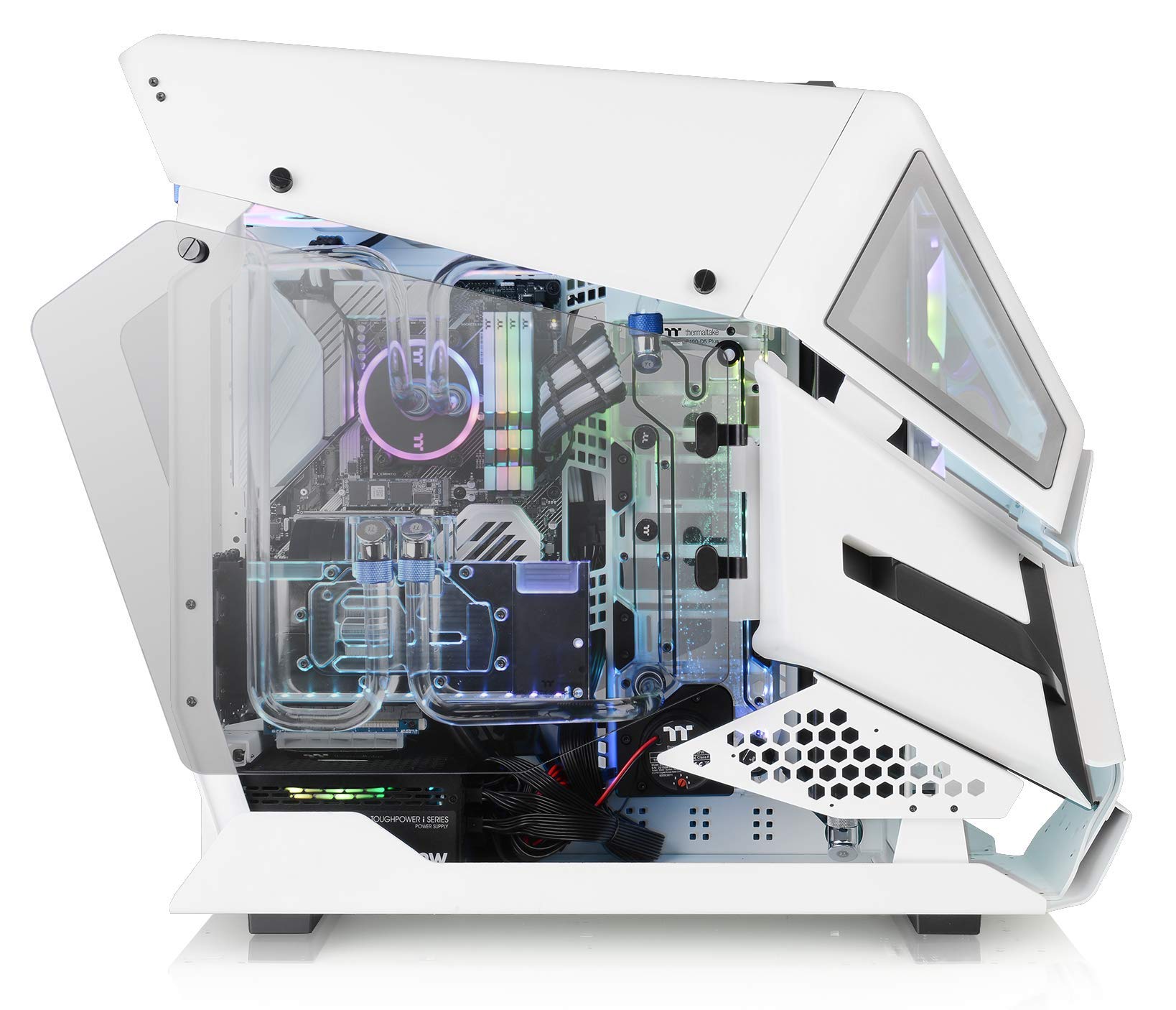 Thermaltake AH T600 Snow Helicopter Styled Open Frame Tempered Glass Swing Door E-ATX Full Tower Case CA-1Q4-00M6WN-00