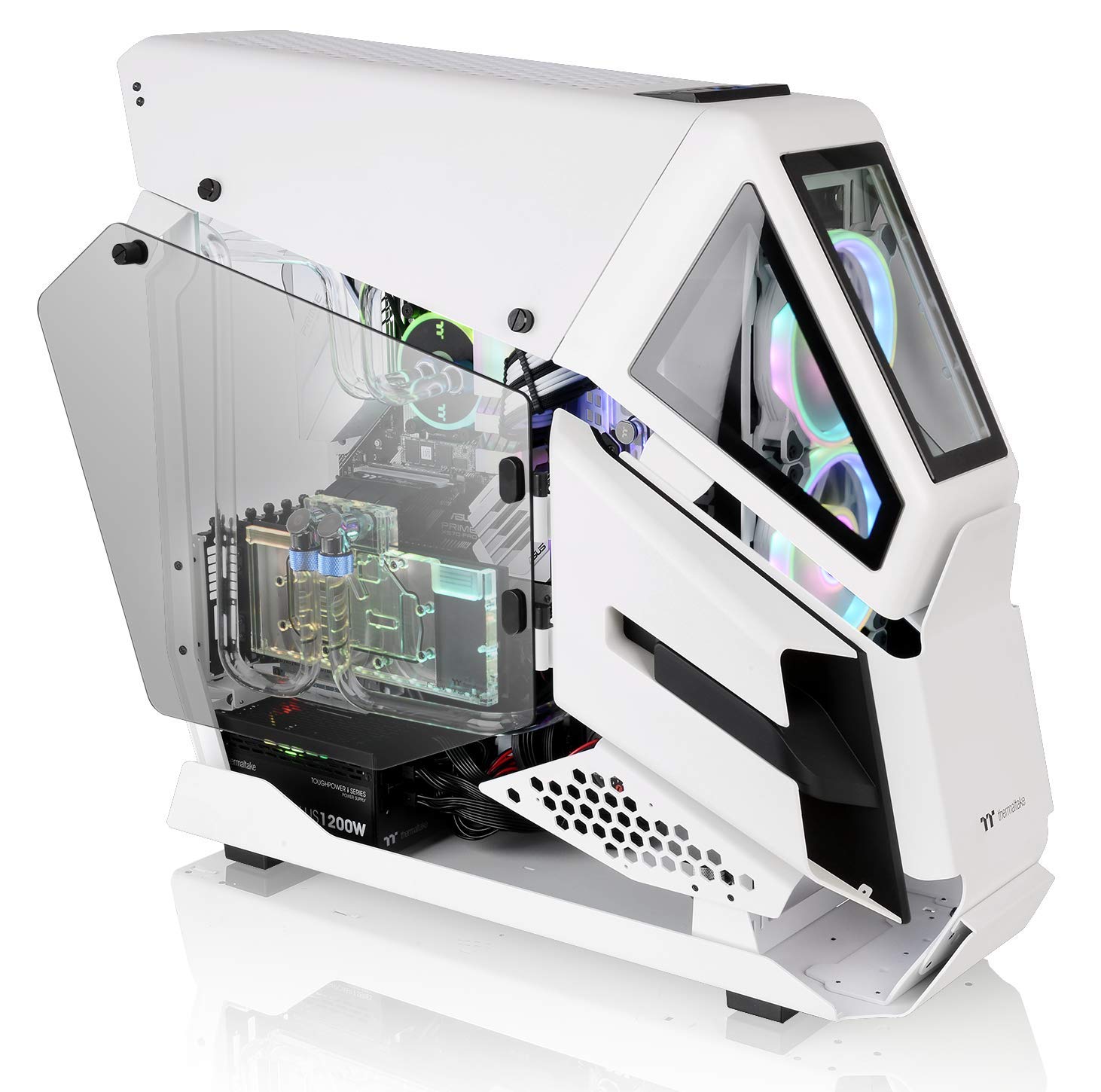 Thermaltake AH T600 Snow Helicopter Styled Open Frame Tempered Glass Swing Door E-ATX Full Tower Case CA-1Q4-00M6WN-00