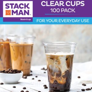 Stack Man [100 Pack - 24 oz.] Clear Disposable Plastic Cups PET Crystal Clear Disposable 24oz Plastic Cups