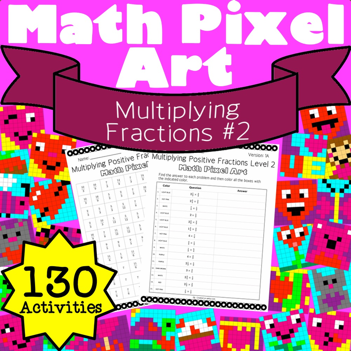 Valentine’s Day: Multiplying Fractions #2 Pixel Art Mystery Pictures