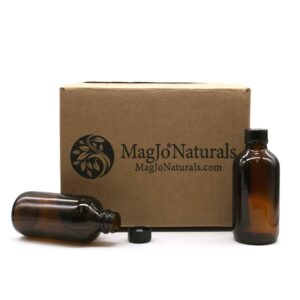MagJo Naturals, Boston Round Glass Bottles with caps (4 Ounce Amber 12 Pack) 4 oz glass bottles with lids, amber brown glass bottles, packaged in the USA