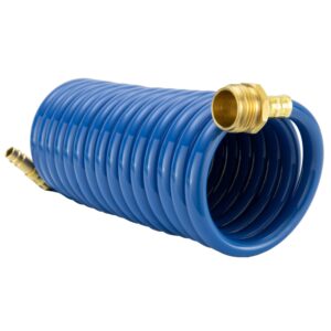 recpro rv exterior shower hose | 15' blue coiled hose | optional flexible quick connect sprayer | uv resistant (no sprayer)