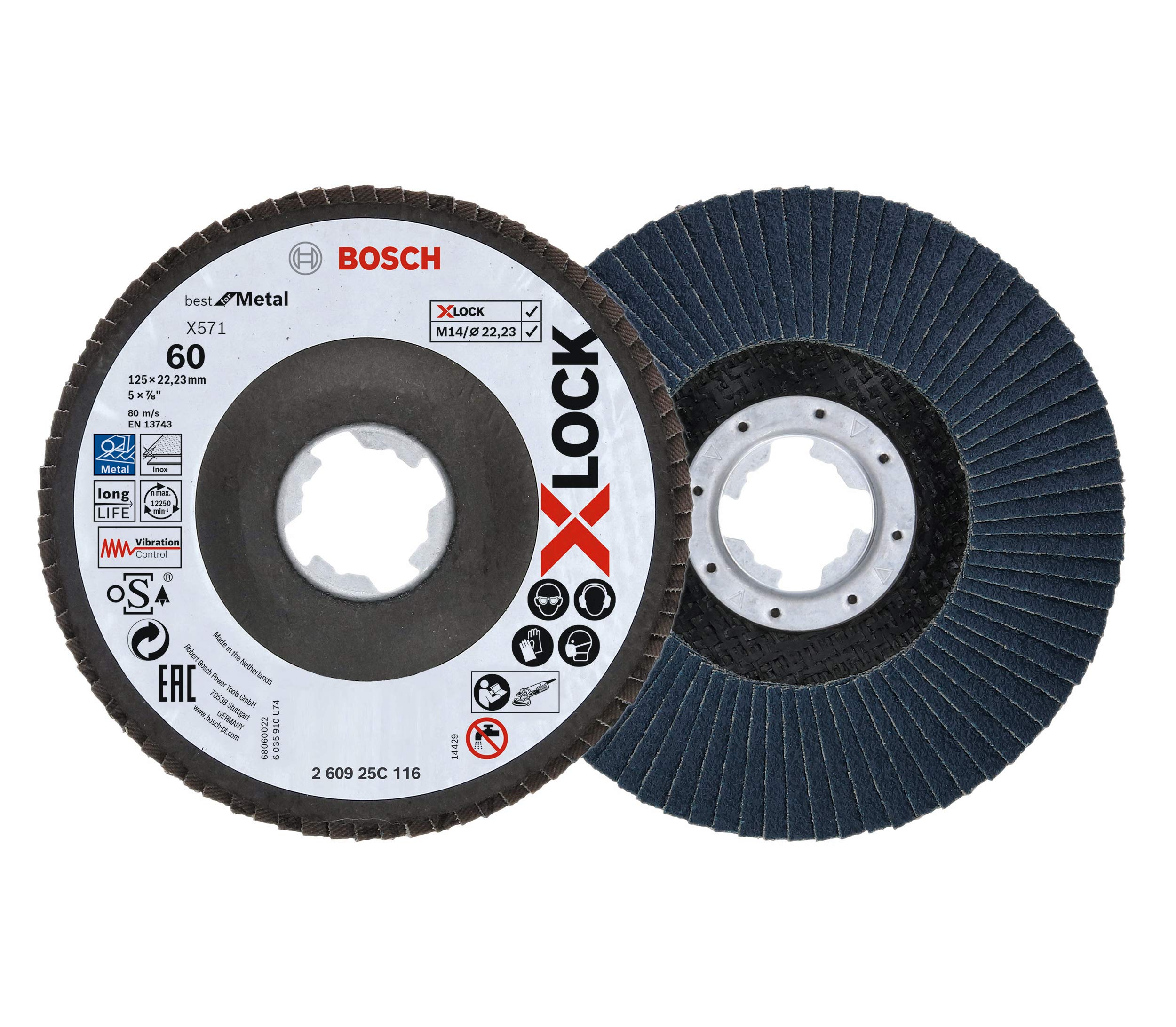 Bosch Professional 2 x Flap Disc (X-LOCK, Ø 125 mm, grit size K60, bore Ø 22.23 mm, angled, angle grinder accessories)