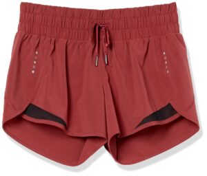 amazon essentials women's standard-fit ruched waistband woven running short (previously core 10), ruby red, medium