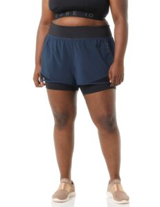 amazon essentials women's standard-fit knit waistband 2-in-1 woven running short (previously core 10), navy/black, 2x