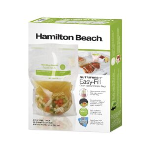 hamilton beach easy-fill 32 count one quart vacuum sealer storage bags for food, bpa free, 12” x 8”, meal prep and sous vide