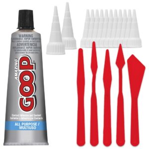 amazing goop all purpose glue 3.7oz (clear) - pixiss bundle with 10 snip tip applicators and 5 spreader tools - industrial strength contact adhesive dries clear - waterproof silicone sealant