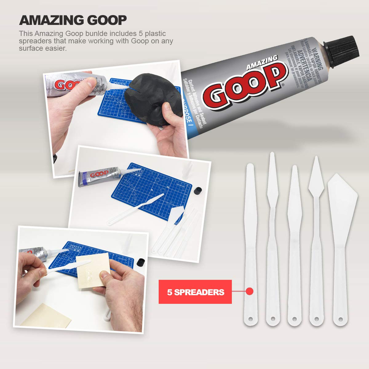 Amazing Goop All Purpose Glue 3.7oz (Clear) - Pixiss Bundle with 10 Snip Tip Applicators and 5 Spreader Tools - Industrial Strength Contact Adhesive Dries Clear - Waterproof Silicone Sealant